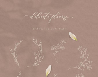 Botanical Line Drawing Illustrations, Floral Wreaths, Branches (EPS, SVG, PNG)