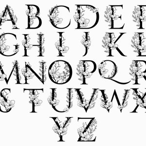 Monogramas ou logotipos de alfabeto floral desenhados à mão em vetor. Letras com flores e galhos. flor de cerejeira. elementos de design: svg, eps