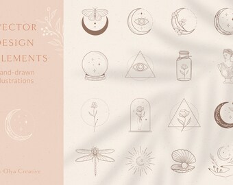 Logo Design Elements  hand drawn Vector Illustrations for miscellaneous ocasions. Line Art Logo Branding, Instagram Highlight Stories Icons
