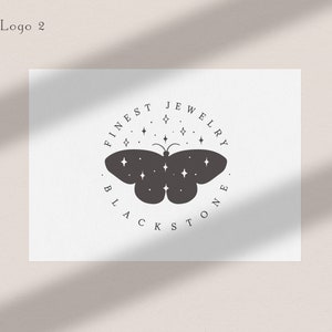 Premade Moon Butterfly Brand Logo Design for Blog or Small Business, Line Art Nature Spiritual Logo Branding, Feminine, Gemstone, Jewelry image 5