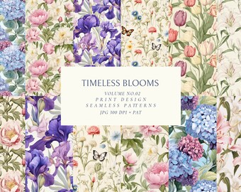 Colección de patrones florales botánicos vintage Estampados de flores dibujados a mano Imprimir patrones a pedido patrones de flores patrones de estampado botánico