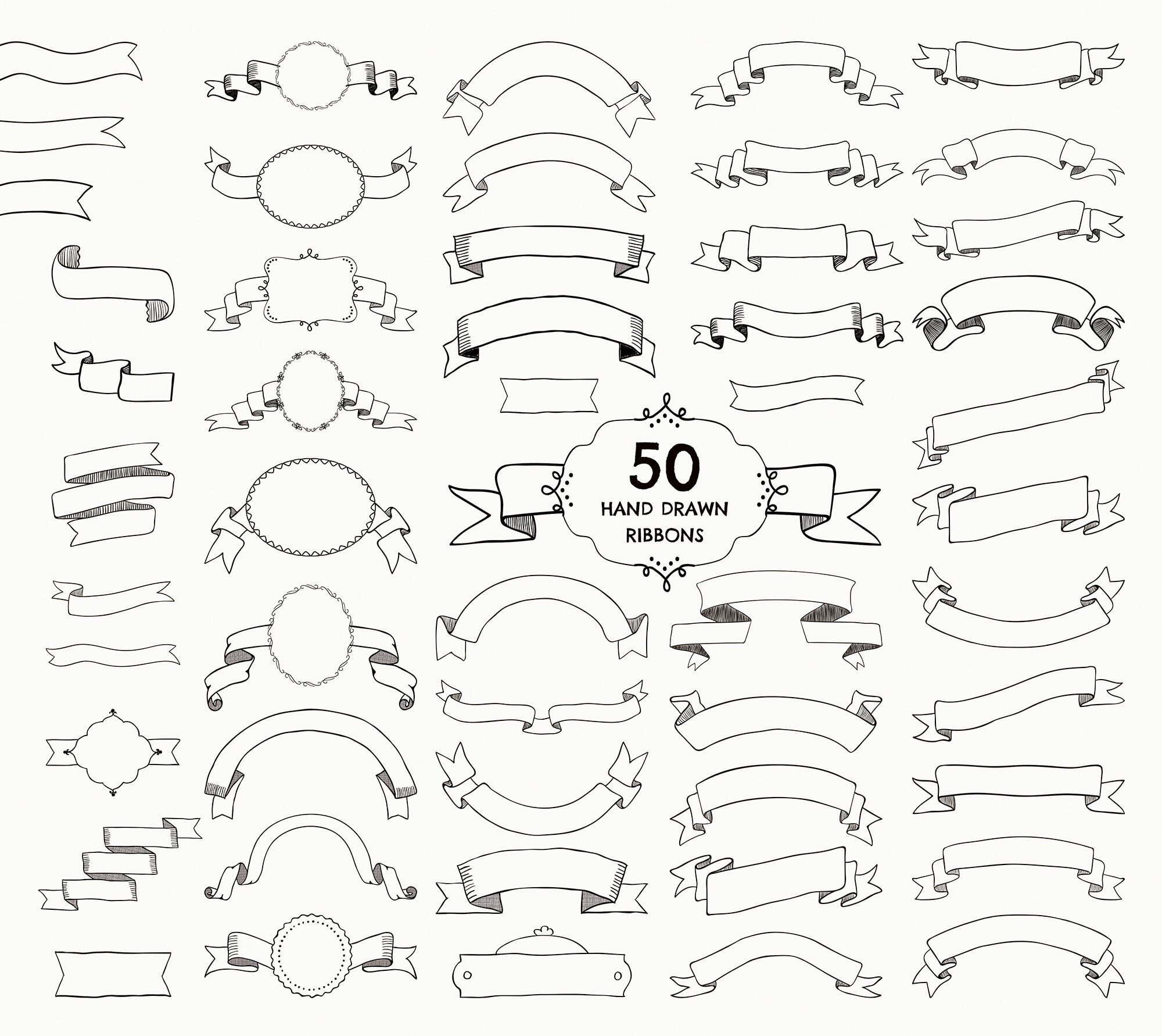Rustic Ribbon Drawing Hand Drawn Rustic Decorative Ribbons, Banners and Frames With Shadows ...
