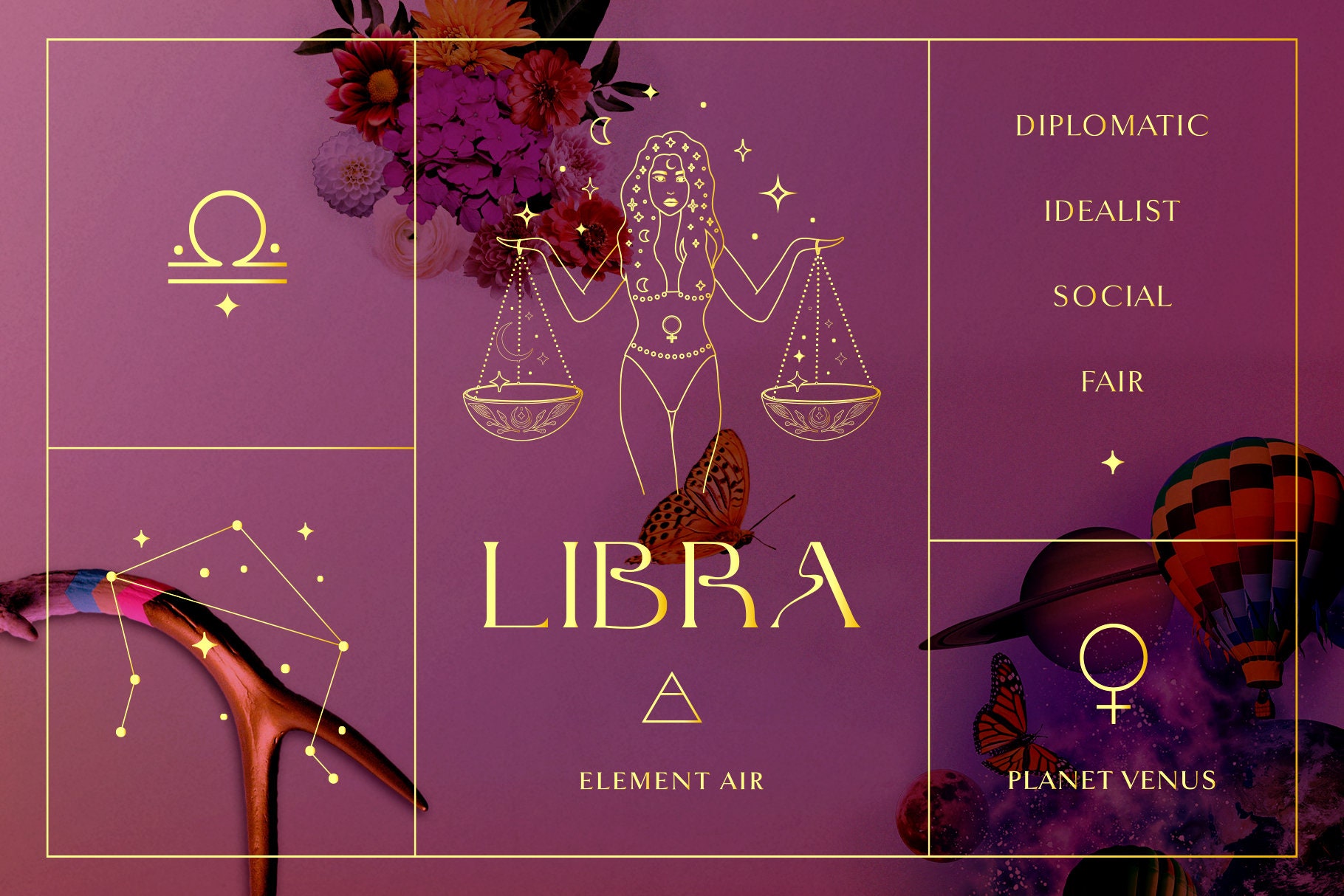 Zodiac Signs and Horoscope Design Kits: Golden & Purple Premade Logo ...
