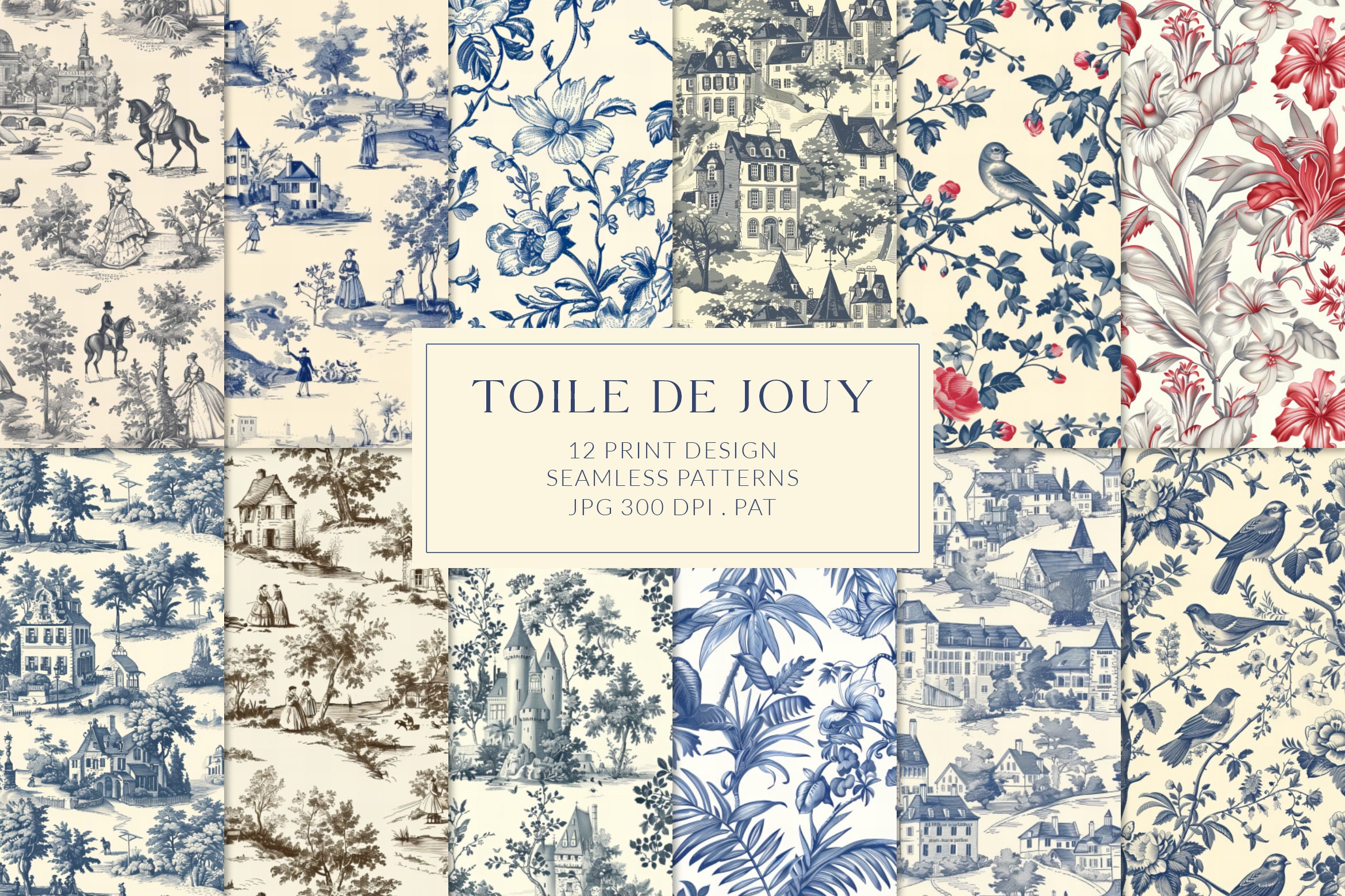 Toile De Jouy Vintage Print Design Patterns. Graphic Floral Patterns ...