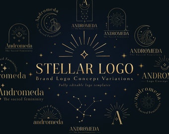 Celestial Logo Templates: Divine Feminine, Mystic Moon Designs (Digital Download)
