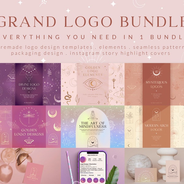 Mystic Sacred Logo Bundle: Editable Templates for Professional and Unique Branding Graphics. Ready to use logo designs and elements to cruft