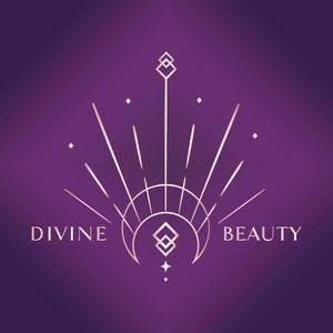 Vorgefertigtes Divine Beauty MarkenLogo Design für Blog oder Small Business. Boho, Mystisch, Spirituell, Esoterik, Abstraktes Logo. Mond Logo. Tattoo.
