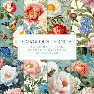 Gorgeous Peonies Print Design Seamless Patterns Floral background print on demand fabric design vintage flowers seamless wallpaper patterns