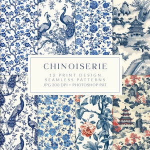 Chinesisches Traditionelles Ornament Nahtlose Muster blau Toile-Muster print-on-demand Muster Chinoiseries Blumenmuster Vögel Pfauen