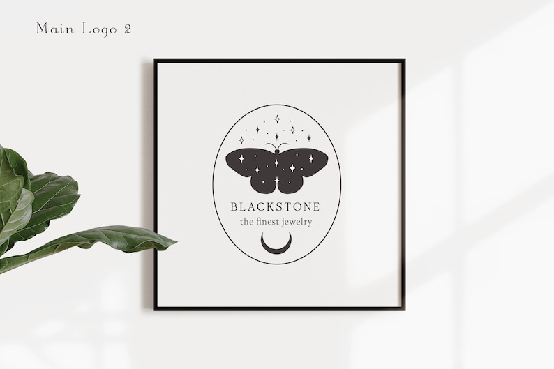 Premade Moon Butterfly Brand Logo Design for Blog or Small Business, Line Art Nature Spiritual Logo Branding, Feminine, Gemstone, Jewelry image 3