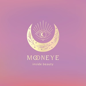 Golden Moon Eye Premade Brand Logo Design for Blog or Small Business. Bohemian, Mystic, Spiritual, Line Logo, Moon Logo, Gold logo, Eye Logo