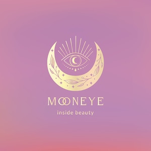 Golden Moon Eye Premade Brand Logo Design für Blog oder Small Business. Boho, Mystisch, Spirituell, Linienlogo, Mondlogo, Goldlogo, Augenlogo