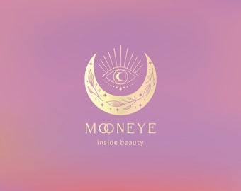 Golden Moon Eye Premade Brand Logo Design for Blog or Small Business. Bohemian, Mystic, Spiritual, Line Logo, Moon Logo, Gold logo, Eye Logo