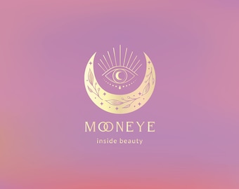 Golden Moon Eye Premade Brand Logo Design for Blog or Small Business. Bohemian, Mystic, Spiritual, Line Logo, Moon Logo, Gold logo, Eye Logo