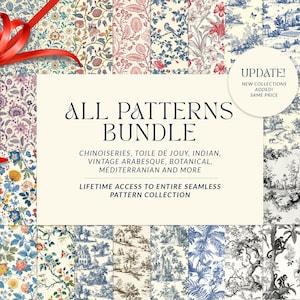 500+ Seamless Patterns Mega Bundle, Toile de Jouy Chinoiseries Indiano, Accesso a vita, Carta senza soluzione di continuità, Sfondo senza soluzione di continuità, Uso commerciale