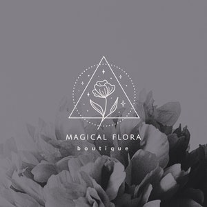 Premade Brand Logo Design for Small Business, Line Art Floral Logo Branding, hand drawn Flower, Stars in Geometric Triangle and Round Frames image 8