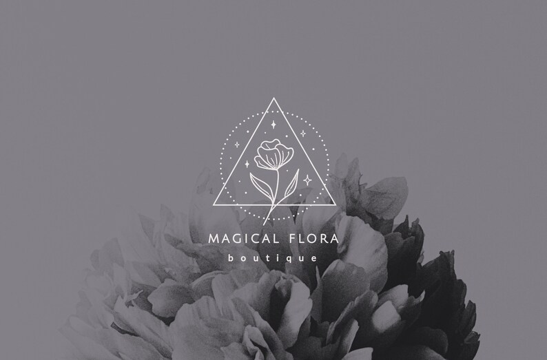 Premade Brand Logo Design for Small Business, Line Art Floral Logo Branding, hand drawn Flower, Stars in Geometric Triangle and Round Frames image 8