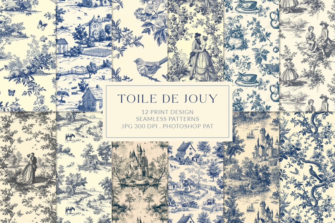 Blue Toile De Jouy Vintage Print Design Patterns Graphics Floral ...