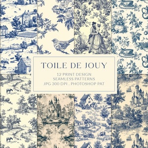 Blauwe Toile De Jouy Vintage print ontwerppatronen grafische bloempatronen franse romantische patronen oude kasteelpatronen rustiek chic romantisch