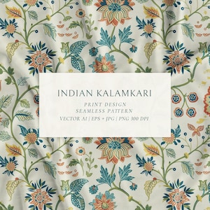 Padrão floral indiano místico Mughal sem costura Kalamkari Art Chinoiseries Vintage Floral Print Pattern Oriental Asian Indian Ornament Art