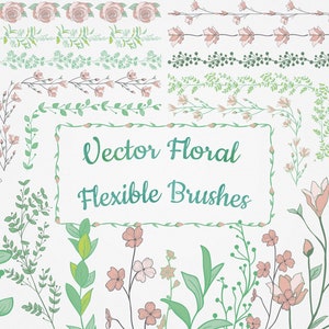 Huge Pack of Hand Drawn Floral Vector Flexible Brushes for Adobe Illustrator CS1+. Colorful & Black Pattern Brushes, Art and Scatter Brushes