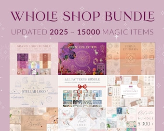 Whole Shop Bundle 2025: logo branding designs, print on demand, vector graphics, illustrations, seamless patterns, invitations, icons