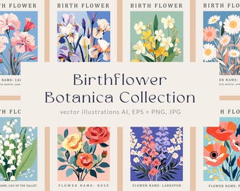 Posters d'art mural fleurs du mois de naissance + motifs floraux individuels Impressions fleurs de naissance, fête des mères, Impression du marché aux fleurs de Matisse