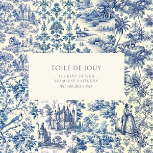 Klassieke antieke Toile de Jouy-ornamenten revival Vintage naadloze print ontwerppatronen Victoriaanse barokkunst arabesk blauw toile behang