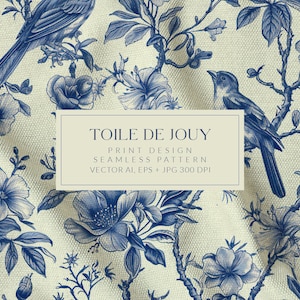 Toile De Jouy Vintage Print Design Patterns. Vector graphics floral patterns, french romantic patterns, birds patterns, rustic chic pattern