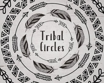 Set of 63 Hand Drawn Tribal Circles. Decorative Geometric Logo Elements. Logo Creator. Vector Graphic.