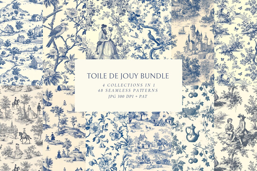 Toile De Jouy Pattern Bundle, Vintage Print Design Patterns Bundle ...