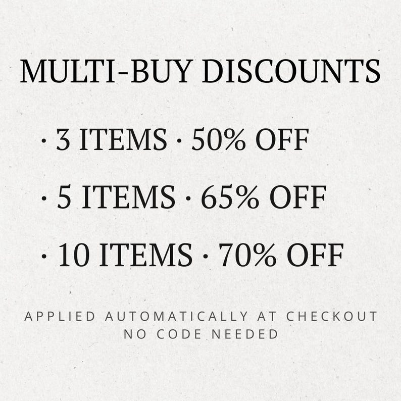 𝗕𝘂𝘆 3 items👉50%𝗢𝗙𝗙👉DONE AUOMATICALLY 🎁
𝗕𝘂𝘆 5 items 👉65%𝗢𝗙𝗙·👉DONE AUOMATICALLY 🎁
𝗕𝘂𝘆 10 items👉75%𝗢𝗙𝗙👉DONE AUOMATICALLY 🎁