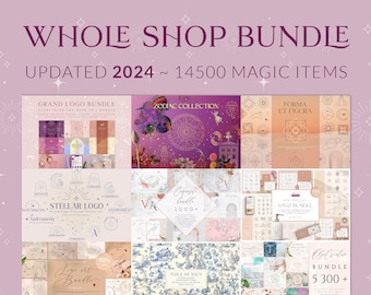 Whole Shop Bundle 2024: logo branding designs, decorative elements, templates, illustrations, seamless patterns, textures, invitations,icons