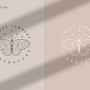 Premade Moon Butterfly Brand Logo Design for Blog or Small Business, Line Art Nature Spiritual Logo Branding, Feminine, Gemstone, Jewelry Circular Logo