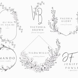 Hand Drawn Premade branding templates, logo design, monogram, floral, event planner, photography, wedding, feminine, custom. SVG, EPS, PNG.