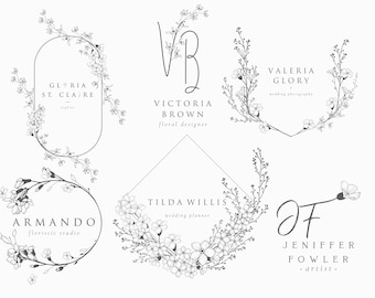 Hand Drawn Premade branding templates, logo design, monogram, floral, event planner, photography, wedding, feminine, custom. SVG, EPS, PNG.