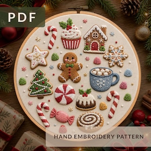 Christmas Sweets Embroidery Pattern, Gingerbread Candy PDF, Holiday Hand Embroidery Hoop Design, Festive Download