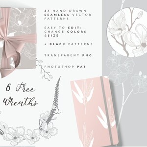 Floral pattern collection Floristic Seamless Patterns Instagram Templates 6 Free Hand Drawn Wreaths. Feminine Florals vector patterns