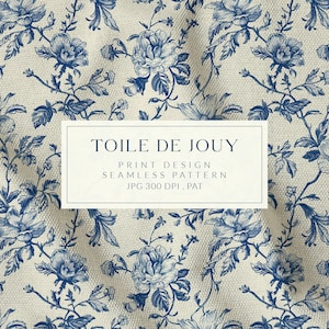 Toile De Jouy Vintage Print Design nahtlose Muster floral französisch romantisches Muster handgezeichnete Blumen Muster blau Toile nahtlose Tapete