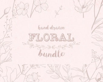 Floral Graphic Bundle, Patterns and Flexible Brushes. Branches, Wreaths, Flowers Laurels, Patterns, Vector Flexible Brushes.  Watercolor.
