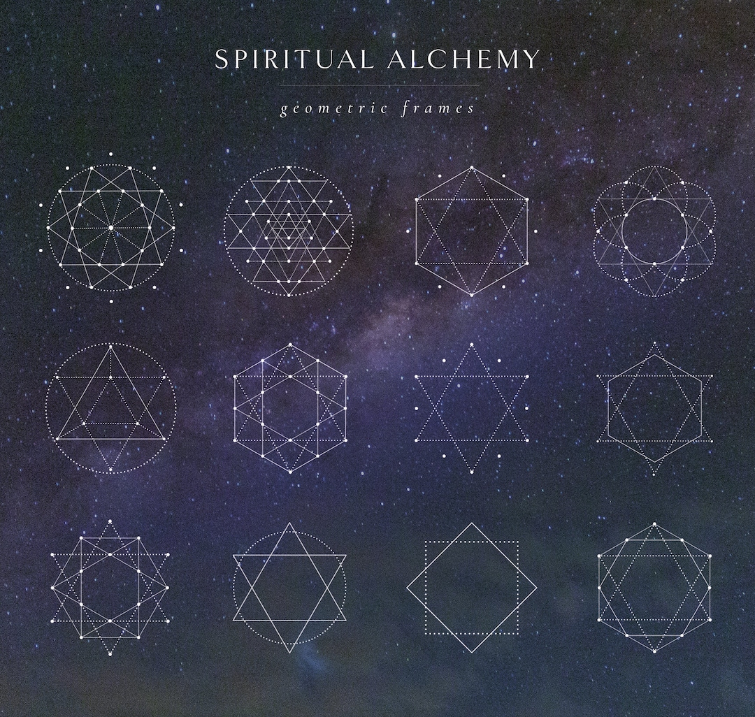 White Spiritual Alchemy Geometric Frames. Abstract, Sacred Geometry ...