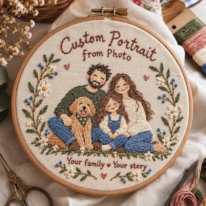 Custom Portrait Embroidery Pattern From Photo Personalized Family Pet PDF Hand Embroidery Hoop Design