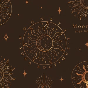 Premade Sun Moon Brand Logo Design for Blog or Small Business, Line Art Spiritual Logo Branding, Yoga, Apothecary, Boutique, Art studio