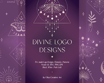 Divine Beauty Pre-made Logo Designs, Illustrations, Elements and Patterns Collection. Luna, Lunar, Star, Cosmos, Space, Crescent. Spiritual