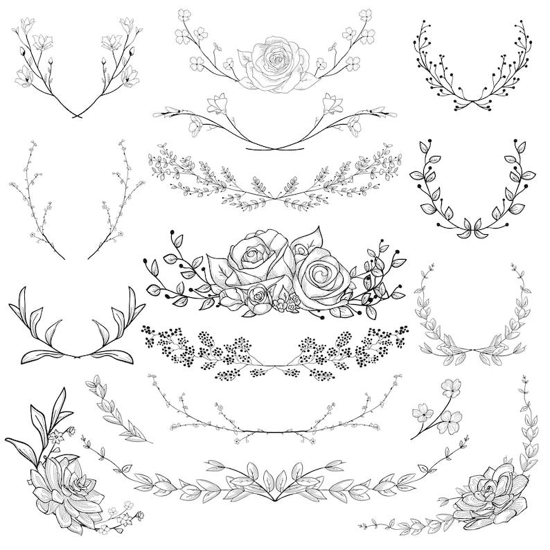Download Geometric vector floral wreaths. SVG EPS PNG. Round oval ...