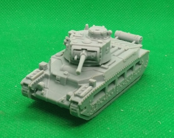 Tanque de infantaria britânico A12 Mk II Matilda II Mk III em escala 1/72 (esteiras do tipo antigo, tanque de combustível externo), Segunda Guerra Mundial, impressão 3D, jogo de guerra