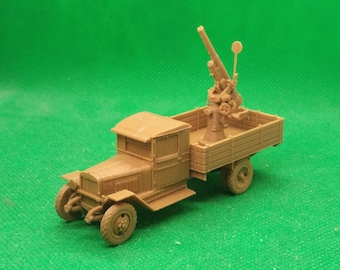 1/72 scale Soviet Zis-5 4x2 transport truck with 76mm Lender M1914/15 AA gun, World War Two, WW 2, 3D printed, wargaming, modelling