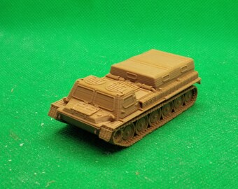 Miniatura em escala 1/72 do veículo anfíbio soviético GAZ-71 (GT-SM) sobre lagartas (com cobertura), Guerra Fria, impressa em 3D, para jogos de guerra e modelismo.