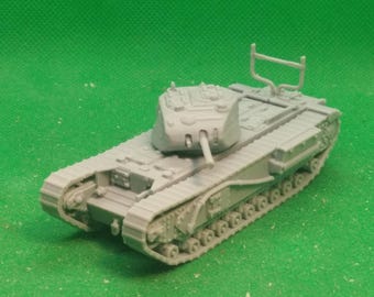 1/72 scale British Churchill Mk II infantry tank (no turret box, extended exhaust), World War Two, WW 2, Dieppe Raid, 3D printed, wargaming