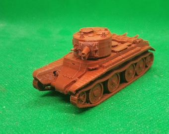 Schaal 1/72 Sovjet BT-7A close support tank met vroege geschutskoepel, Winteroorlog, Tweede Wereldoorlog, WO II, 3D-geprint, wargaming, modellering